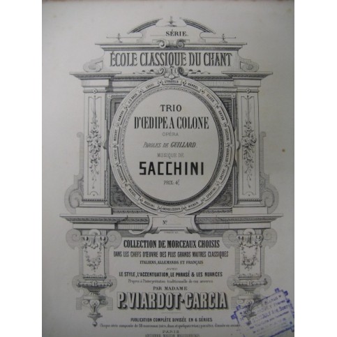 SACCHINI Trio d'Oedipe à Colone Chant Piano XIXe