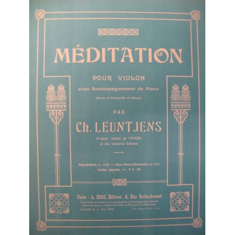 LEUNTJENS Ch. Méditation Violon Piano 1920