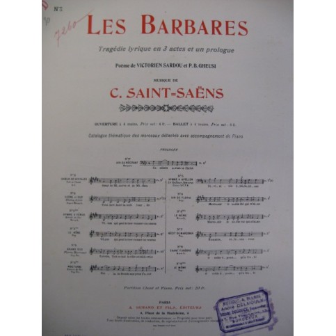 SAINT-SAËNS Camille Les Barbares No 3 Chant Piano 1902