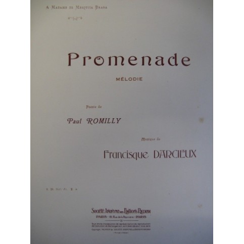 DARCIEUX Francisque Promenade Chant Piano 1914
