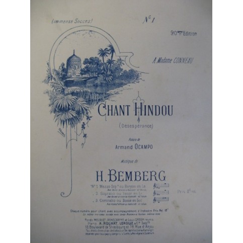 BEMBERG H. Chant Hindou Chant Piano Violoncelle