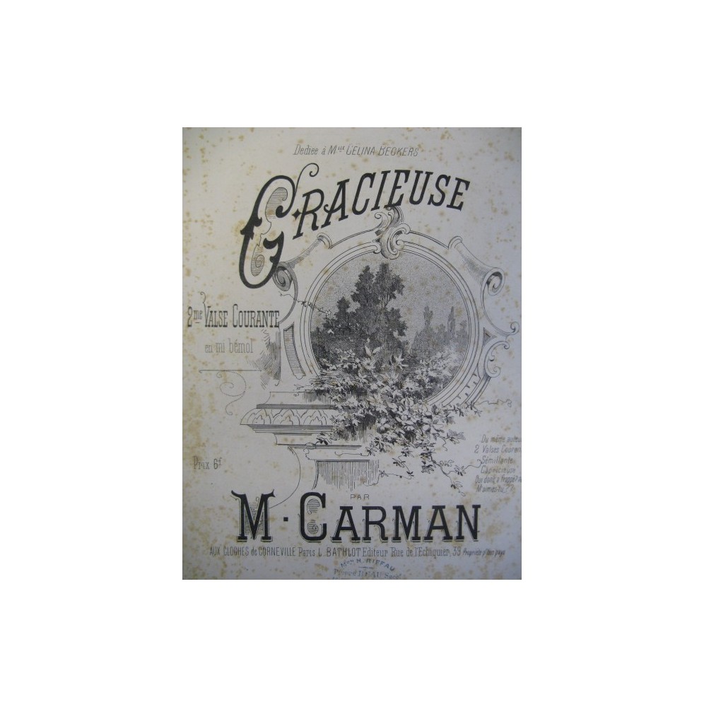 CARMAN M. Gracieuse Piano ca1880