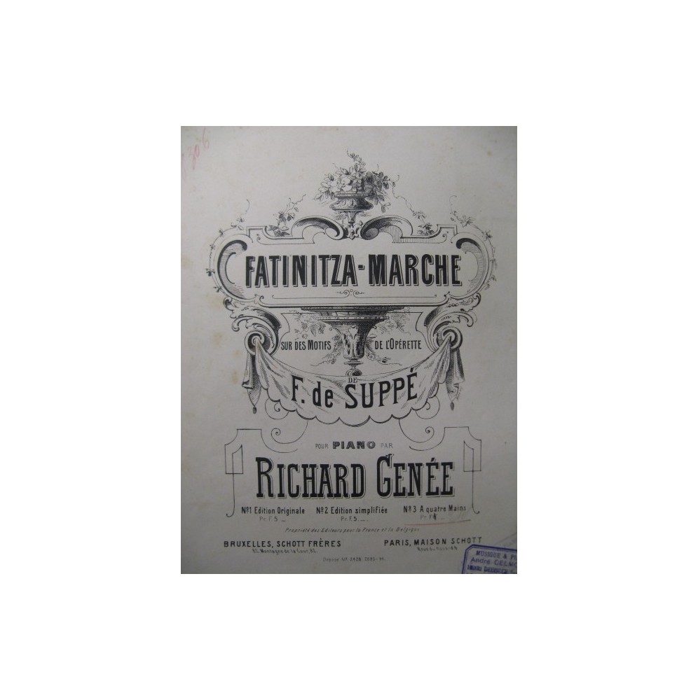 SUPPÉ François Fatinitza Marche Piano 4 mains 1885