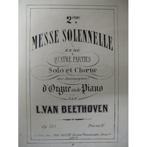 BEETHOVEN 2e Messe Solennelle Orgue Chant 1847