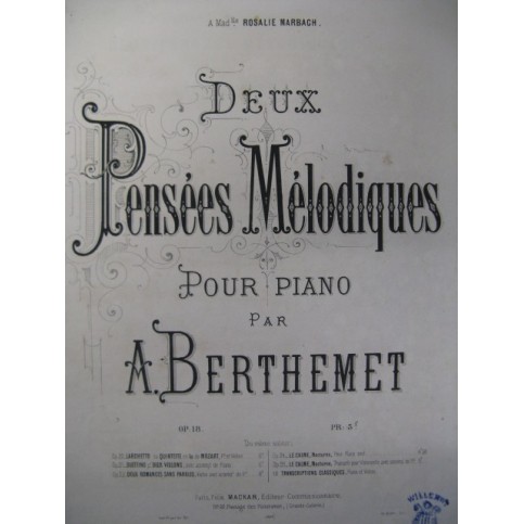 BERTHEMET A. Pensée mélodique Piano ca1875