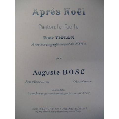 BOSC Auguste Après Noël Violon Piano XIXe﻿