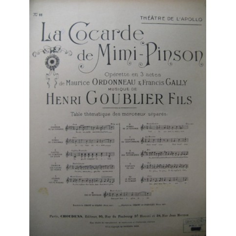 GOUBLIER Henri La Cocarde de Mimi Pinson No 11 Chant Piano 1948