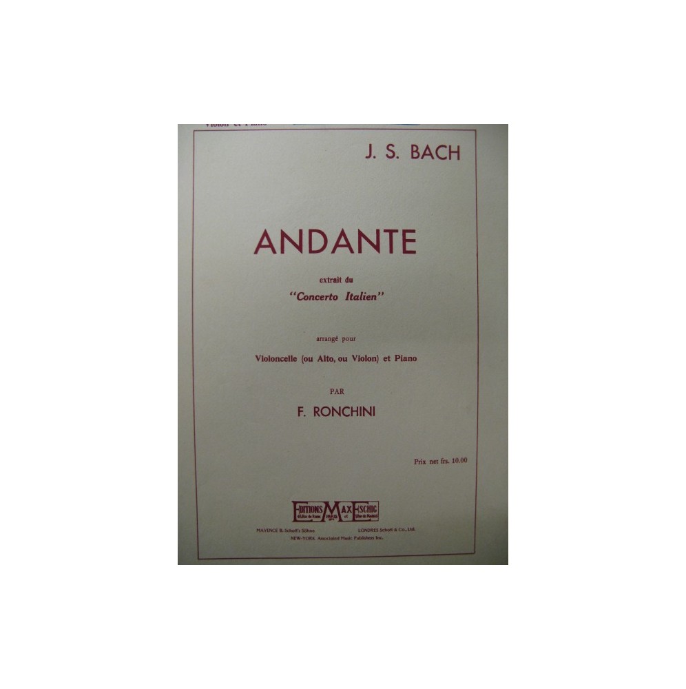 BACH J. S. Concerto Italien Andante Violon Piano
