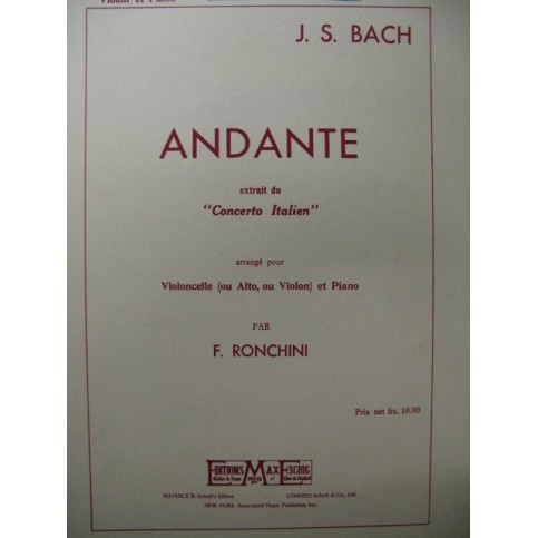 BACH J. S. Concerto Italien Andante Violon Piano