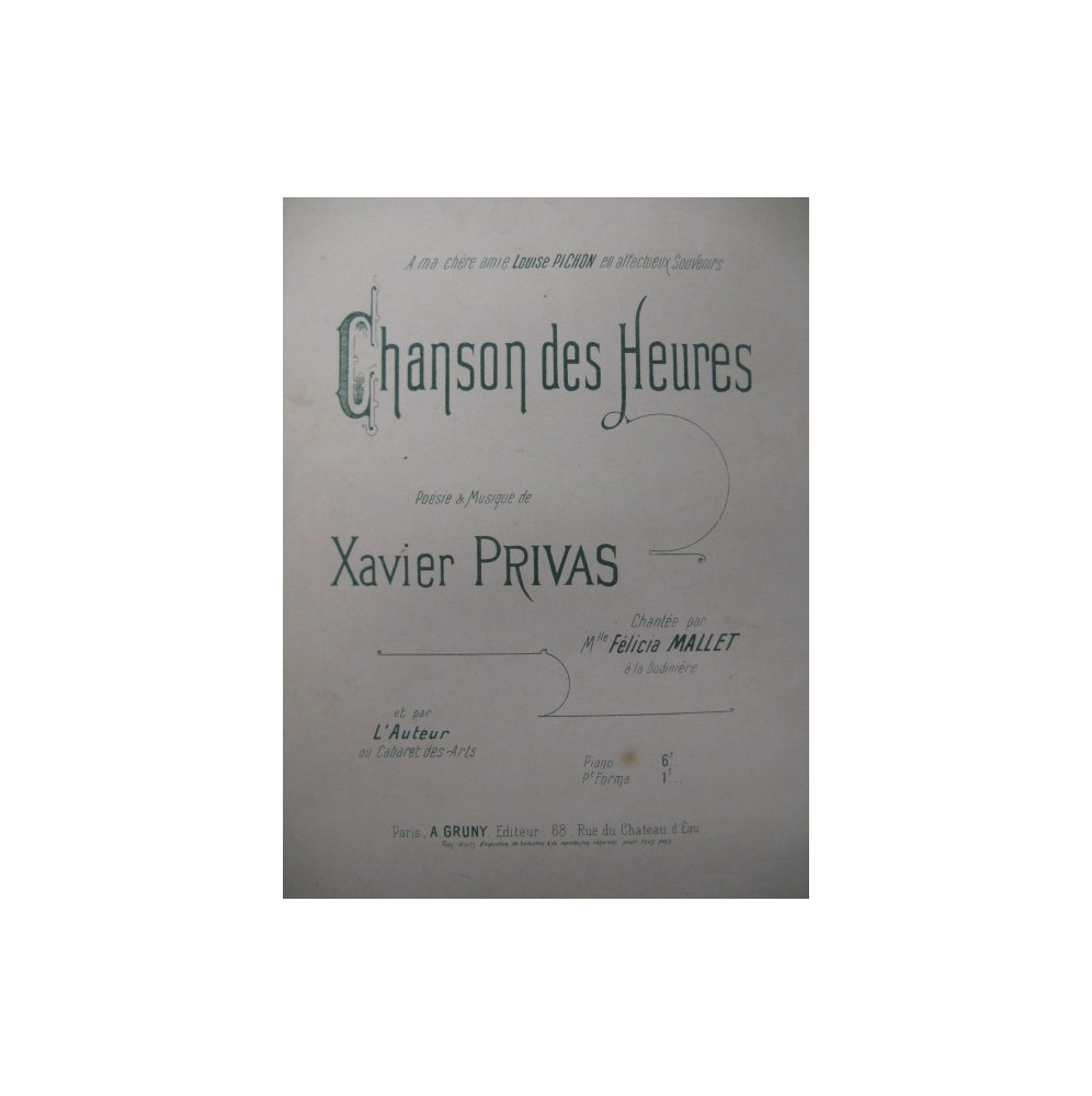 PRIVAS Xavier Chanson des Heures Chant Piano