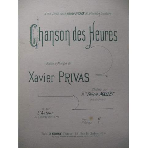 PRIVAS Xavier Chanson des Heures Chant Piano