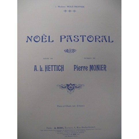 MONIER Pierre Noël Pastoral Chant Piano 1912