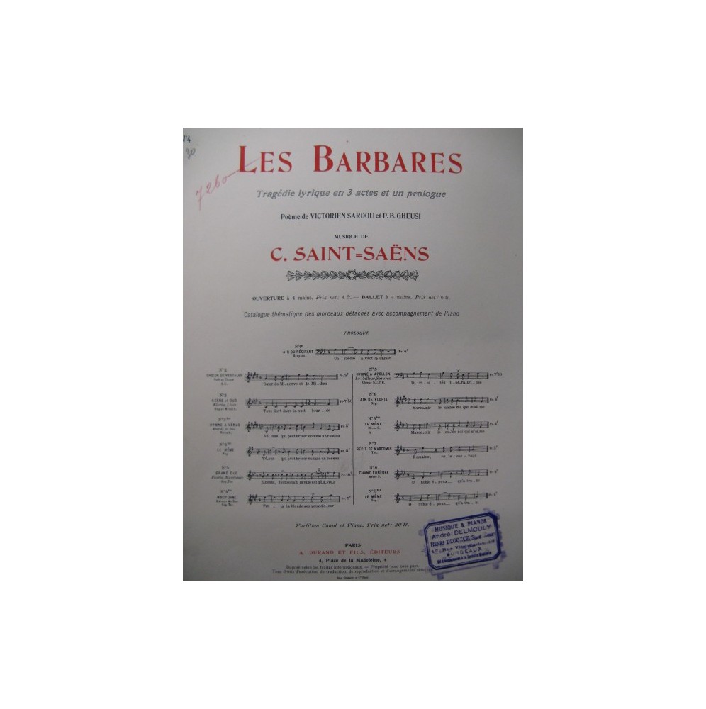 SAINT-SAËNS Camille Les Barbares No 4 Chant Piano 1902