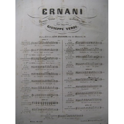 VERDI Giuseppe Ernani No 2 Chant Piano XIXe