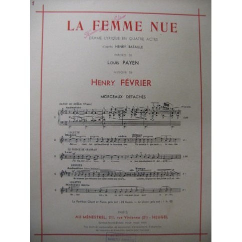 FÉVRIER Henry La Femme Nue Piano 1932