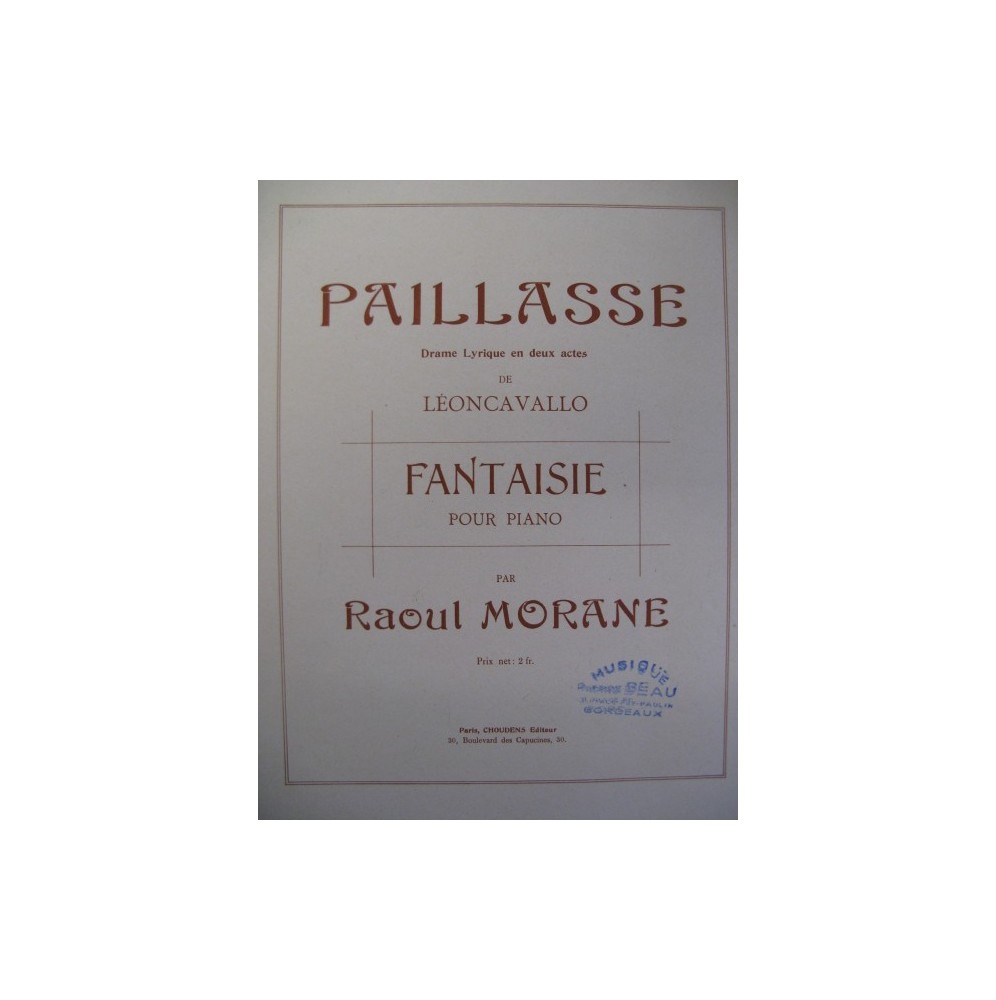 MORANE Raoul Paillasse Fantaisie Piano 1928