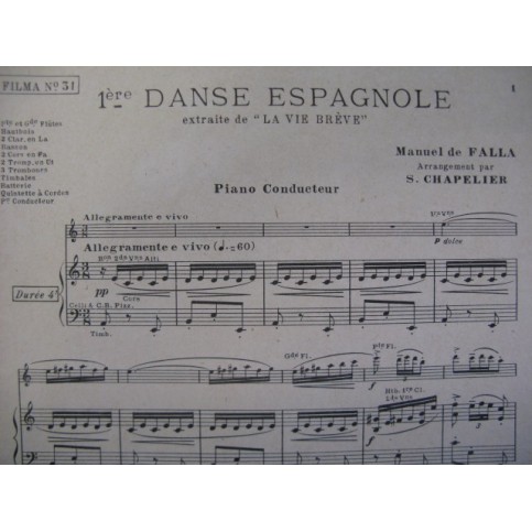 DE FALLA Manuel Danse Espagnole Orchestre 1928