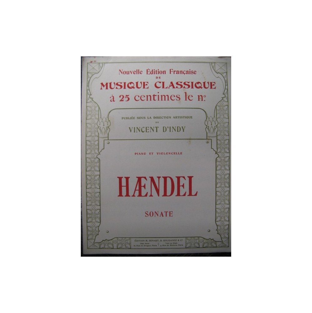 HAENDEL G. F. Sonate Piano Violoncelle