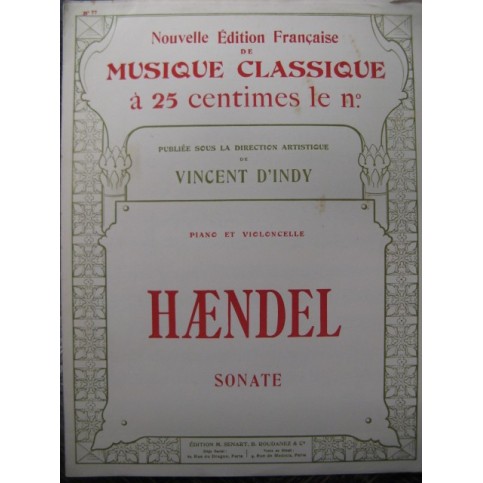 HAENDEL G. F. Sonate Piano Violoncelle