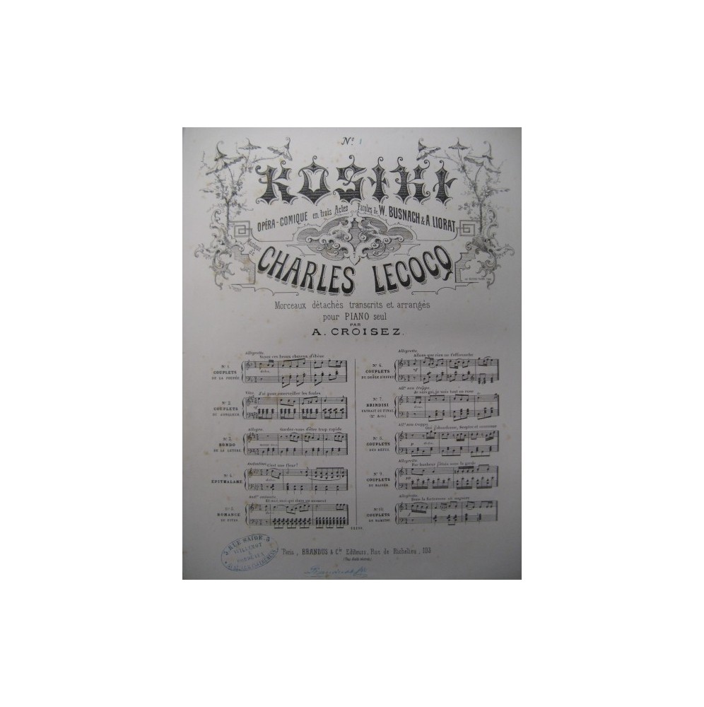 LECOCQ Charles Kosiki No 1 Poupée Piano 1876