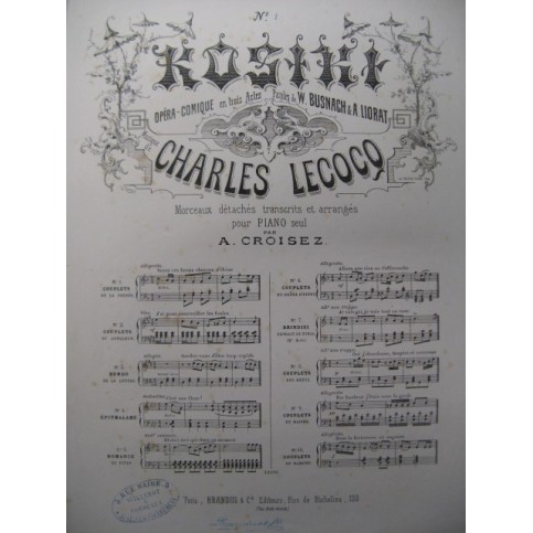 LECOCQ Charles Kosiki No 1 Poupée Piano 1876