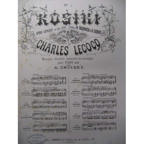 LECOCQ Charles Kosiki No 3 La Lettre Piano 1876