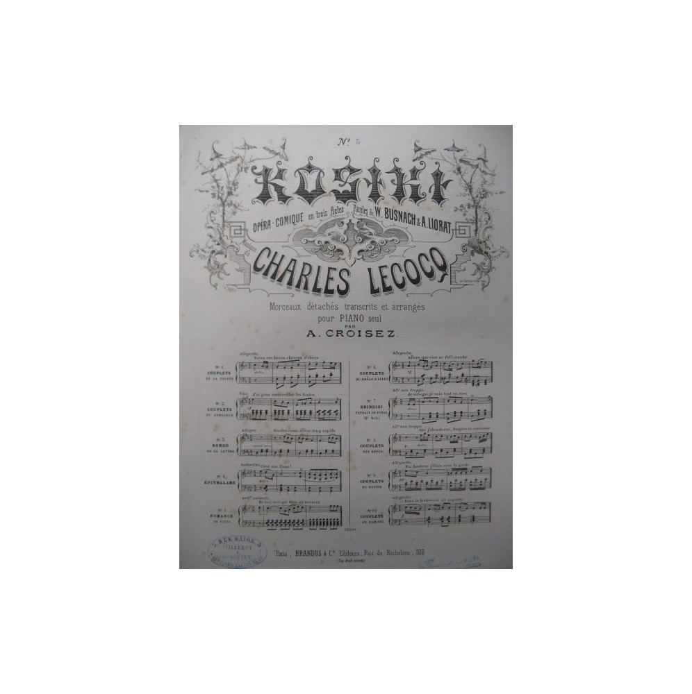 LECOCQ Charles Kosiki No 5 Romance Fitzo Piano 1876