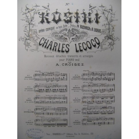 LECOCQ Charles Kosiki No 6 Drôle d'effet Piano 1876