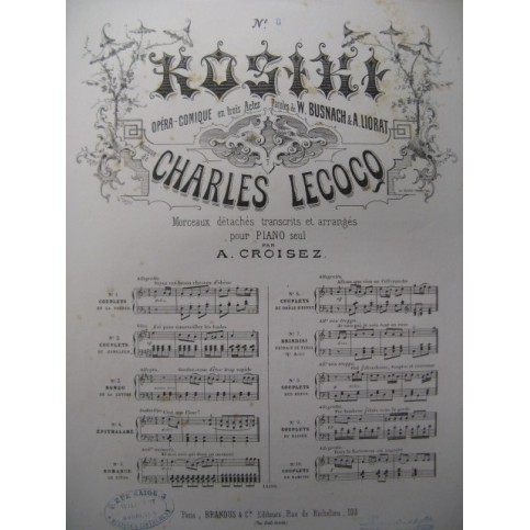 LECOCQ Charles Kosiki No 8 Refus Piano 1876