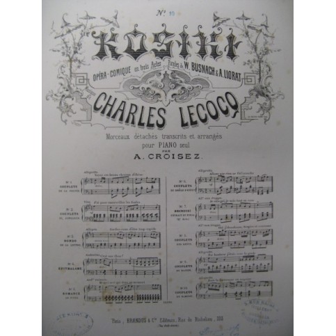 LECOCQ Charles Kosiki No 10 Namitou Piano 1876