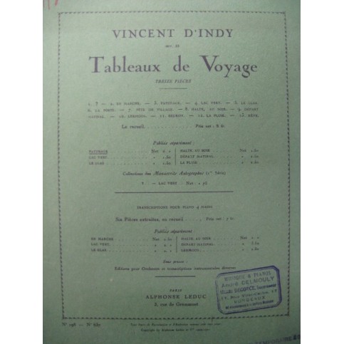 D'INDY Vincent Paturage pour Piano 1920