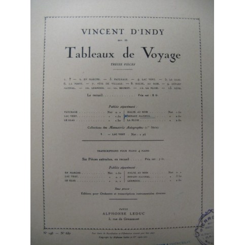 D'INDY Vincent Départ Matinal pour Piano 1921