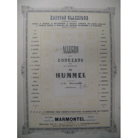 HUMMEL J. N. Allegro Concerto op 85 Piano XIXe