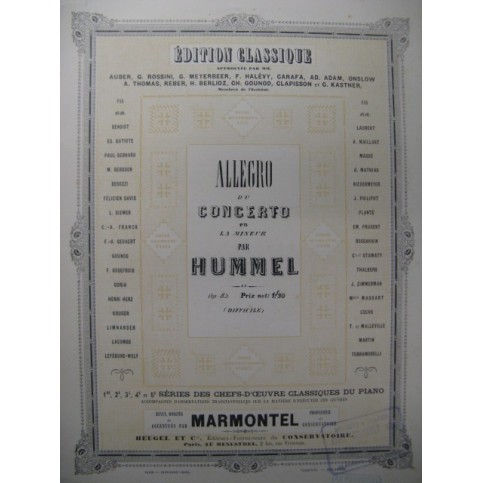 HUMMEL J. N. Allegro Concerto op 85 pour Piano XIXe