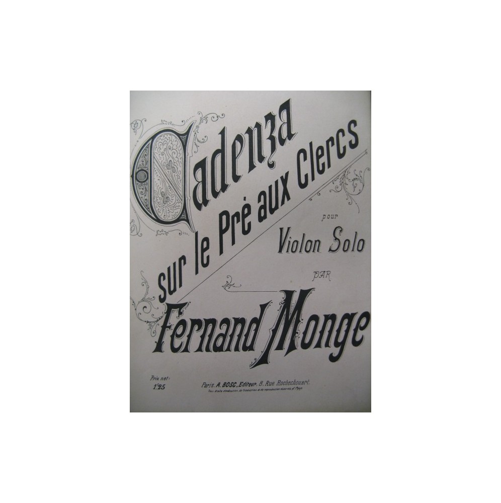 MONGE Fernand Cadenza sur le Pré aux Clercs Violon XIXe
