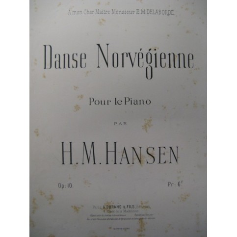 HANSEN H. M. Danse Norvégienne Piano 1896