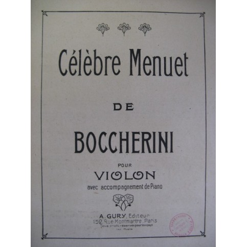 BOCCHERINI Luigi Menuet Violon Piano