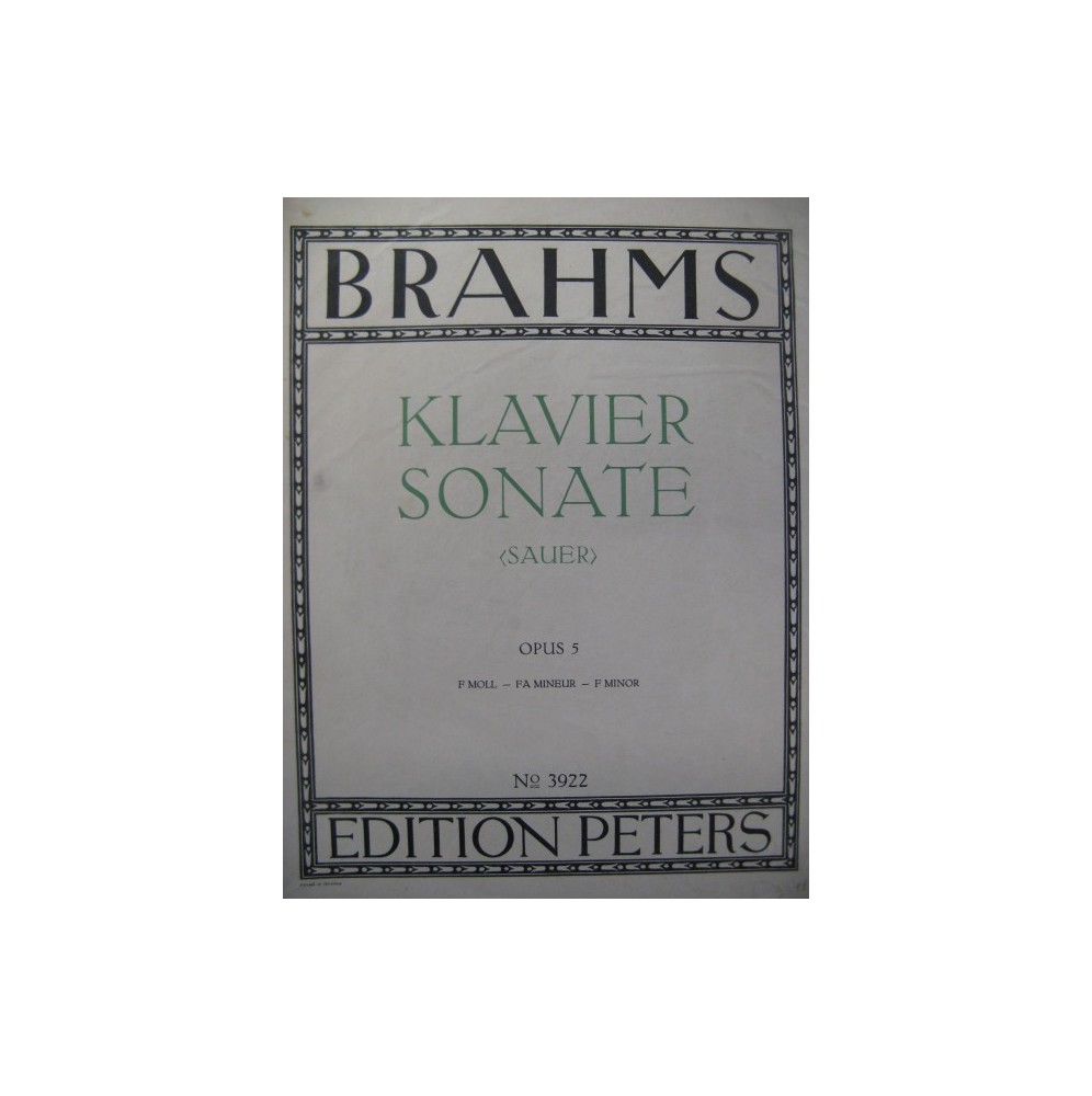 BRAHMS Johannes Sonate op 5 Piano
