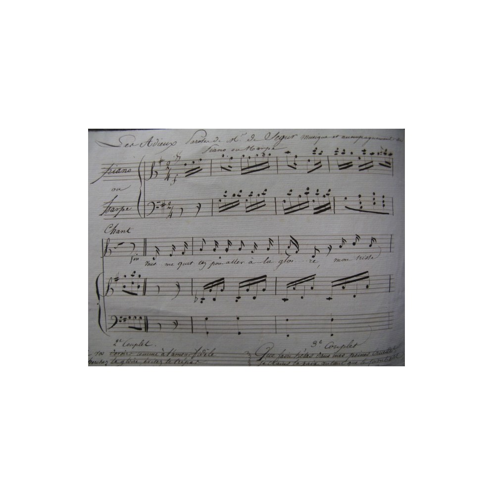 DE SÉGUR Les Adieux Chant Piano Harpe XIXe
