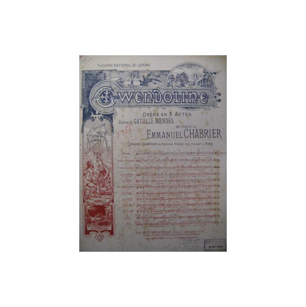 CHABRIER Emmanuel Gwendoline No 3 Duo Chant Piano 1894