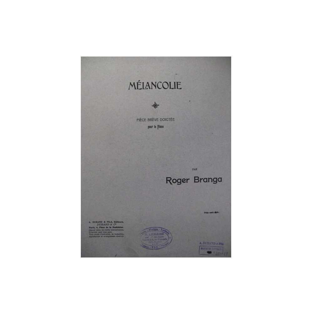 BRANGA Roger Mélancolie Piano 1922