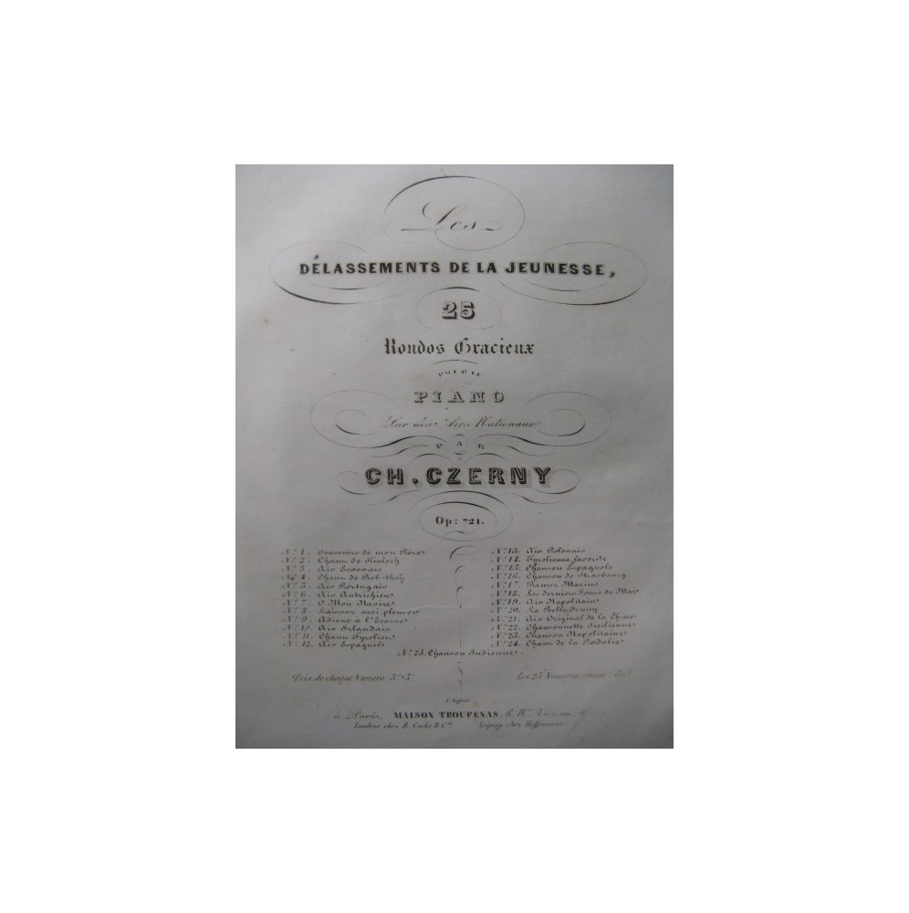 CZERNY Charles Chant Tyrolien Piano 1844