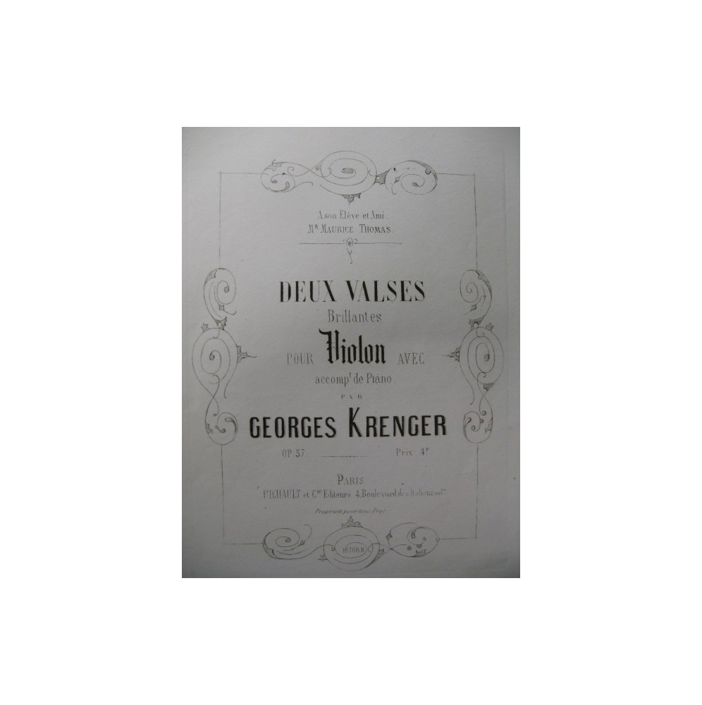 KRENGER Georges 2 Valses Violon Piano ca1875