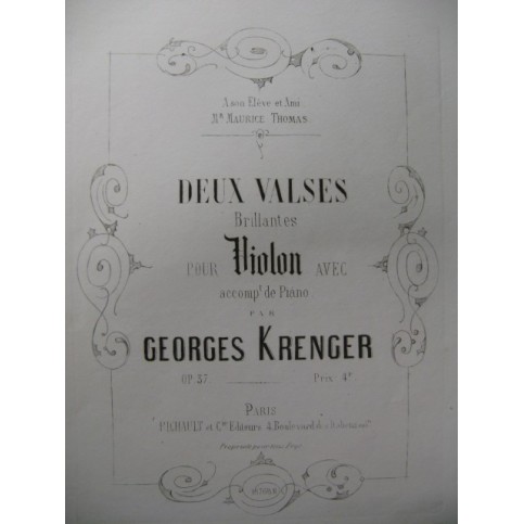 KRENGER Georges 2 Valses Violon Piano ca1875