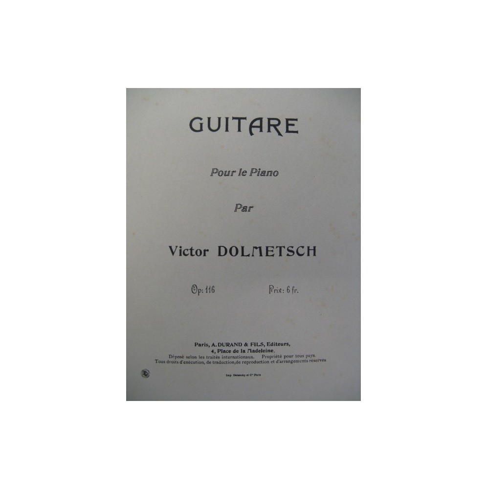 DOLMETSCH Victor Guitare op 116 Piano 1898