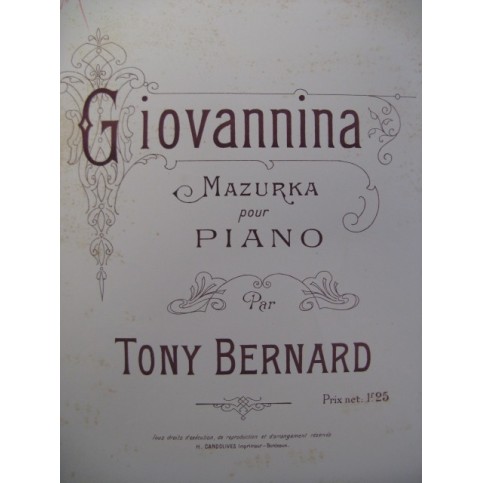 BERNARD Tony Giovannina Piano XIXe