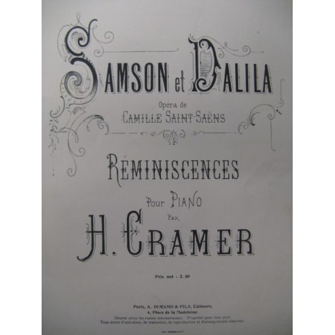 CRAMER H. Samson et Dalila Piano 1876