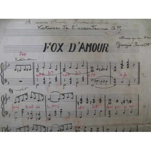 PRIVAT Jo Fox d'Amour Accordéon Manuscrit