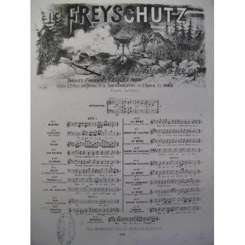 WEBER LE Freyschutz No 10 Scène de Gaspard Chant Piano 1876