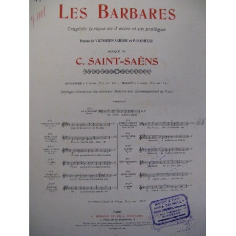 SAINT-SAËNS Camille Les Barbares No 5 Hymne Chant Piano 1902